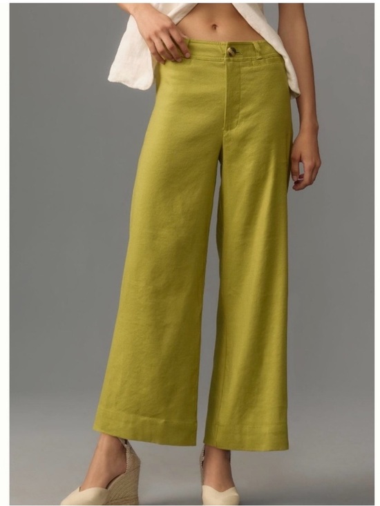 Anthropologie Pants - Anthropologie Maeve Ettie Linen Light Green High Rise Crop Wide Leg Pants